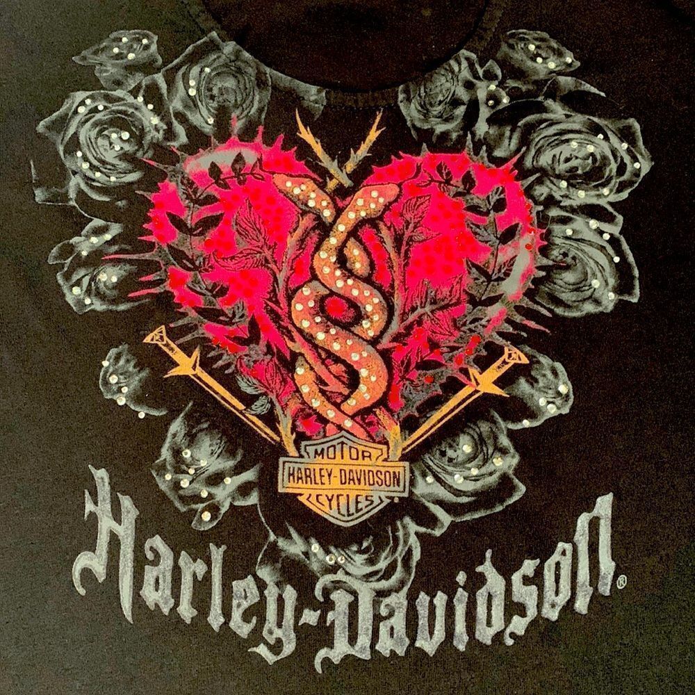 Harley Davidson Motorcycles Embellished Graphic T-shirt S Black